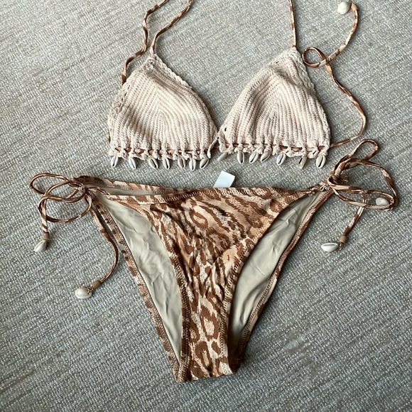 Zimmermann Tropicana crochet bikinii set in leopard size